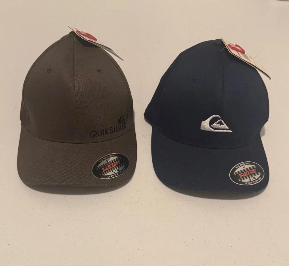 Gorra Quiksilver Ajustada Para Hombre S/M Azul Marrón Flexfit Logo Bordado Lote de 2 Foto 1 de 4