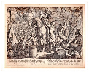 Original 1611 Radierung von ANTONIO TEMPESTA - Angriff auf eine römische Festung bei Nacht - Bild 1 von 3