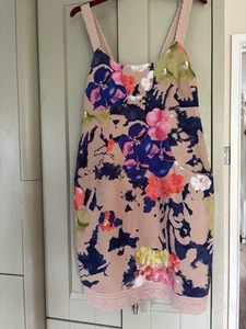 White Stuff Linen Cotton Summer Sun Dress Sz 12 Floral Embroidery Trim Worn Once - Picture 1 of 11