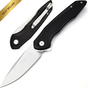 Pocket Knife D2 Steel G10 Handle EDC Folding Knife Gift for Men Women Black - Picture 1 of 12