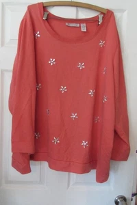 ROAMAN'S Talla 4X Algodón/Poliéster Salmón con "bling" Blusa Camisa Top - Imagen 1 de 7