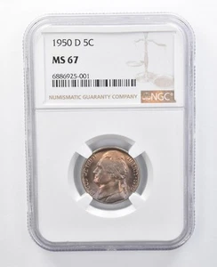 1950-D Jefferson Nickel MS67 NGC Beautiful Tone *7909 - Picture 1 of 3