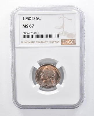 1950-D Jefferson Nickel MS67 NGC Beautiful Tone *7909 - Image 1 of 3