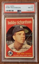 1959 Topps #76 Bobby Richardson New York Yankees Original Baseball Card PSA 8