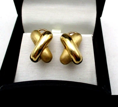 Large 14k Gold Puffy X Earrings 3/4” Tall Heavy 4.7g Omega Clasp Estate - Image 1 of 4