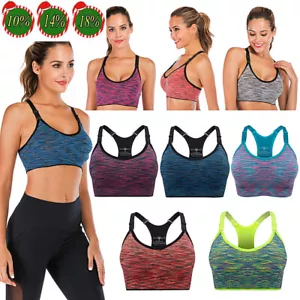 Women Padded Yoga Sports Bra Tank Top Gym Fitness Stretch Racerback Bra Vest top - Picture 1 of 18