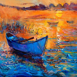 art print  sunset  boats ship seascape marine painting 50cm Australia  - Picture 1 of 4