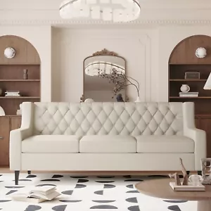 3-Seater Sofa Button Tufted Backrest with Comfy Cushion Mid Century Modern Couch - Picture 1 of 48