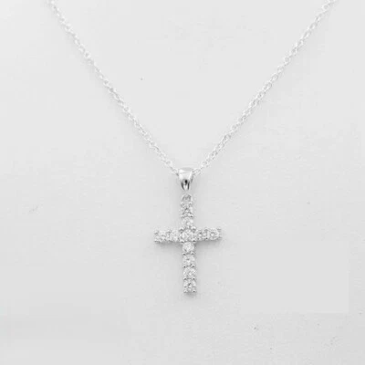 Women's 925 Sterling Silver 23mm CROSS 18" chain Cubic Zirconia Pendant*Box - Image 1 of 3