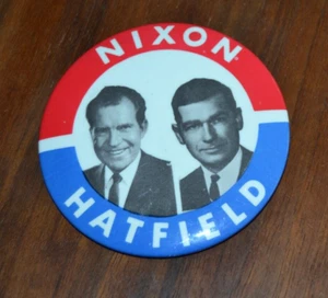 Nixon/Hatfield Political Pinback Button 3,5" Vintage 1960's Oregon - Bild 1 von 3
