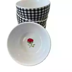 Dolly Parton Set di 4 ciotole frutta bianco e nero Gingham Check Ceramica NUOVO - Foto 1 di 4