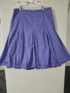 Garnet Hill Skirt Womens 10 Purple Midi Flare High Waist Pleated Polka Dot Lined - Picture 1 of 18