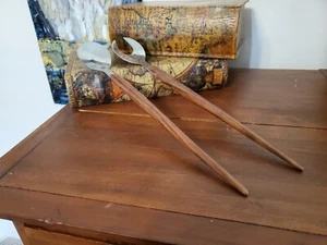 Vintage Mid Century Style Stainless Steel & Wood Set 10” Piece Spoon Spork - Picture 1 of 5