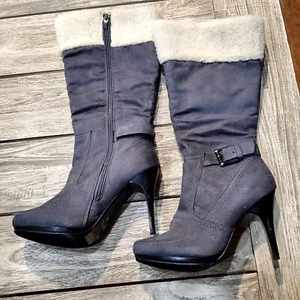 Forever grau Wildlederstiefel Absätze Größe 8 - Bild 1 von 6