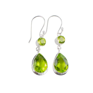 Peridot Gemstone 925 Sterling Silver Jewelry Handmade Earring 1.8"For Girlfriend - Picture 1 of 3