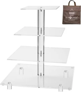 Large 4 Tier Square Acrylic Cupcake Tower Stand For Dessert Pastry Serving Platt - Picture 1 of 3