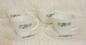Vintage 1950's Anchor Hocking Fire King Bonnie Blue Cups & Saucers-Set of 4 - Bild 1 von 11
