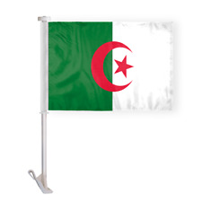 Premium Algeria Algerian Car Window Flags Stitched Hems 19" Stiff Pole 2-Ply