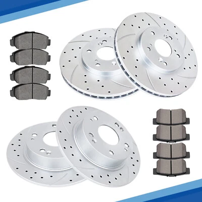 Front Rear Drilled Disc Rotors Ceramic Brake Pads Fit 2003 - 2007 Honda Accord - Image 1 of 4