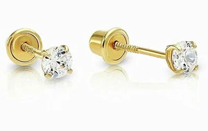 Genuine Diamond 2mm Stud Screw Back Earrings in 14k Solid Yellow Gold - Picture 1 of 2