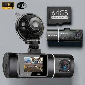 Dual Lens Dash Cam Night Vision Full 4K+1080P WIFI Car Camera With 64 GB SD Uber - Picture 1 of 24