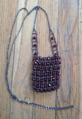Vintage Mini Purse Beaded Red Beads Cross Body Chain Bead - Image 1 of 4