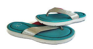 OP OCEAN PACIFIC Memory Foam Flip Flops Sandal Beach Blue Silver Ladies XL 11-12
