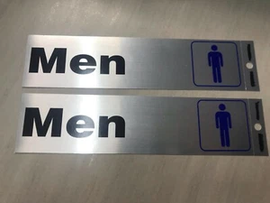 Men restroom Self Adhesive Sign, Nickel, Black and Blue Mylar SET OF 2 - Picture 1 of 3