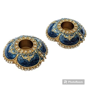 HTF Twos Company BLAUE EMAILLE & KRISTALLE St. Petersburg Kerzenhalter Paar Set: 2 - Bild 1 von 9