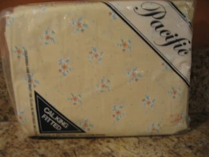 Vintage Cal King Fitted Sheet King NEW Pacific USA Sealed Yellow Floral Print - Picture 1 of 9