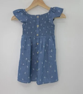 NWOT Cat & Jack Girl's Chambray Short Sleeve Faux Button Front Dress Size XS 4/5 - Image 1 of 4