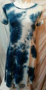 New ONE LOVE Juniors Size Medium Casual Dress Tie Dyed Short Sleeve Blue/White - Picture 1 of 5