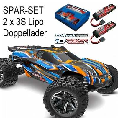 TRAXXAS Rustler 4x4 VXL orange + 2x 3S 5000 mAh Akku und doppel Lader Traxxas - Bild 1 von 4