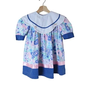 Vintage DEMI LASS Girl's Purple Blue Pink Pastel Floral Collared Dress Size 5 - Picture 1 of 8