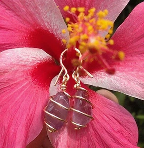Auralite 23 "Violet Vortex" Crystal Earrings Hand Wrapped in 14 kt Goldfill Wire - Picture 1 of 5