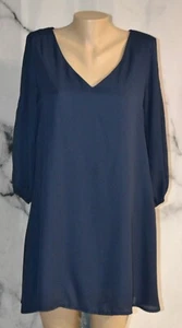 NOCTFLOS Navy Blue Dress Large 3/4 Sleeves V Neckline Lined 100% Polyester - Picture 1 of 8