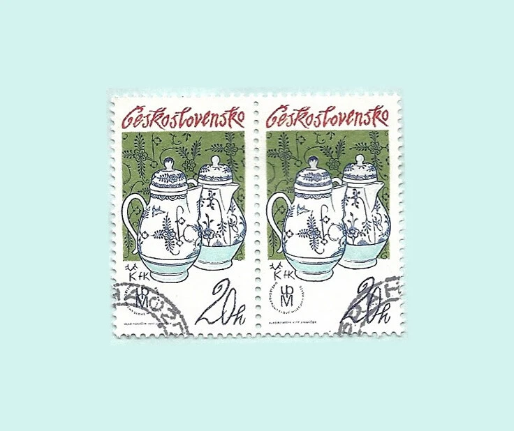 Czechoslovakia CSSR 1977 Museum of Arts Prague Used postal x2 stamps block - Image 1 of 1