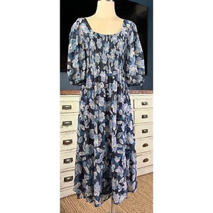 Vestido midi Johnny Was Aquaria azul floral romántico mezcla de seda M - Imagen 1 de 12
