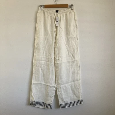 Pantalón J Crew Mujer Nuevo Soleil en Lino Rayas Natural XS Foto 1 de 4