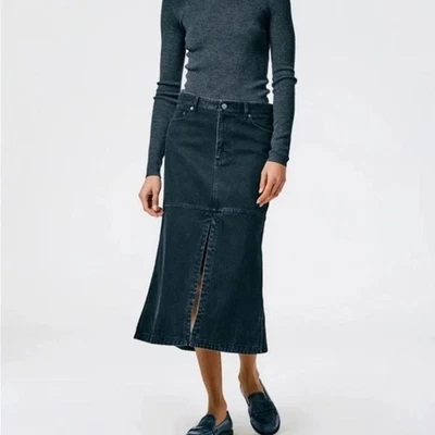 Falda midi vaquera de tiro bajo negra Tibi talla 29 con abertura frontal Foto 1 de 4