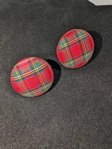 Vintage Nachlass Schottenkaro rot schottisch kariert Stoff bezogen Manschettenknöpfe Retro - Bild 1 von 6