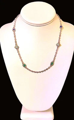 "Collar cadena Judith Ripka plata esterlina zafiro, topacio azul y esmeralda 18""" Foto 1 de 4