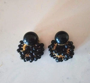 Borchie rotonde a clip vintage con attacco singolo nero - Foto 1 di 7