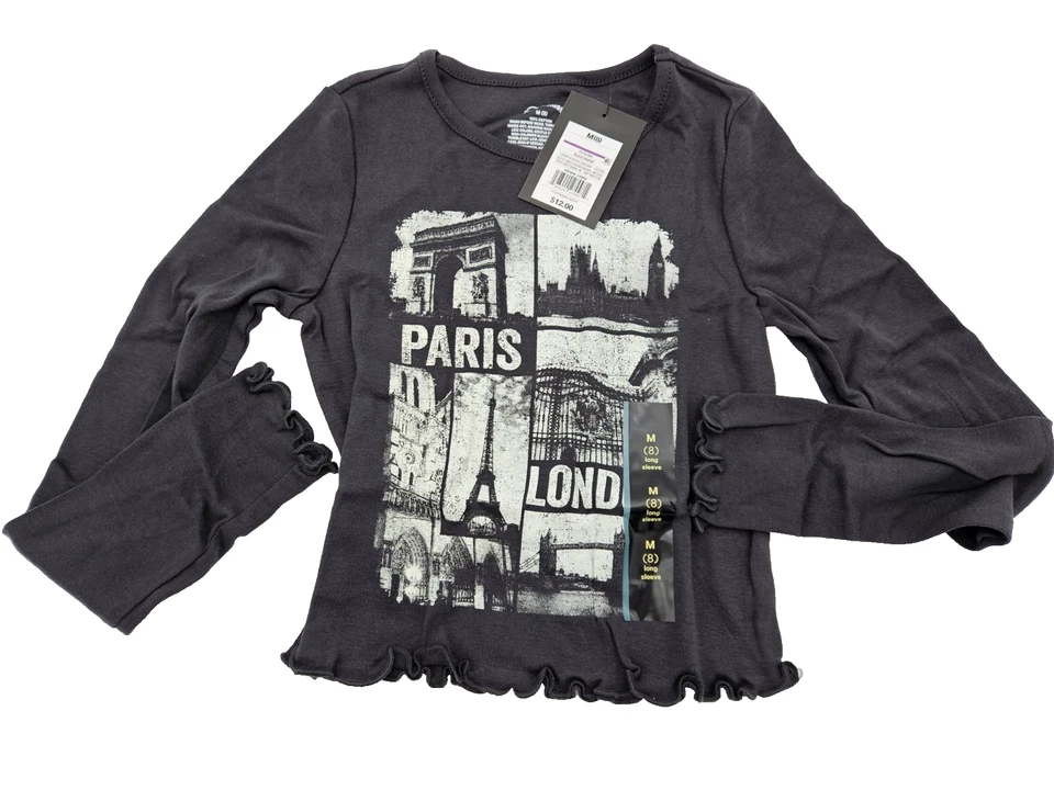 Art Class Girls' Size Medium (8) Long Sleeve Fitted Graphic T-Shirt Paris London
