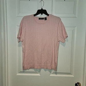 Women's sz 1X Pink Cable Knit Short Sleeved Sweater by Crystal Kobe - Picture 1 of 5