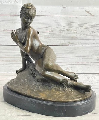 Intriguing Nude Girl Embracing Butterfly Bronze Statue, Fine Art Sculpture Art - Image 1 of 4