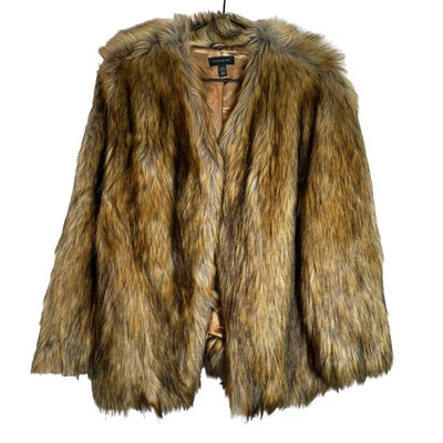 Topshop Faux Fur Chubby Coat Black Brown XS / 0 / 2 Mob Wife - Image 1 of 4