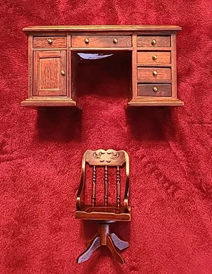 DE COLECCIÓN BOMBAY CASA DE MUÑECAS MUEBLES MADERA MINIATURA ESCRITORIO Y SILLA DE OFICINA Foto 1 de 4
