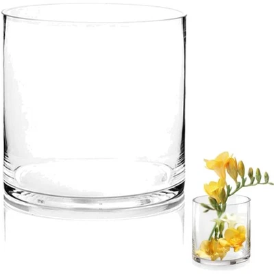 Glas Blumenvase Modern Zylinder Vase, Handgemacht Kristall Vasen 15cmx15cm Ke... - Bild 1 von 4