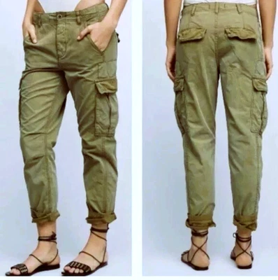 Pantalones FREE PEOPLE Verde Ejército Carga Botón Mosca - 4 Foto 1 de 4